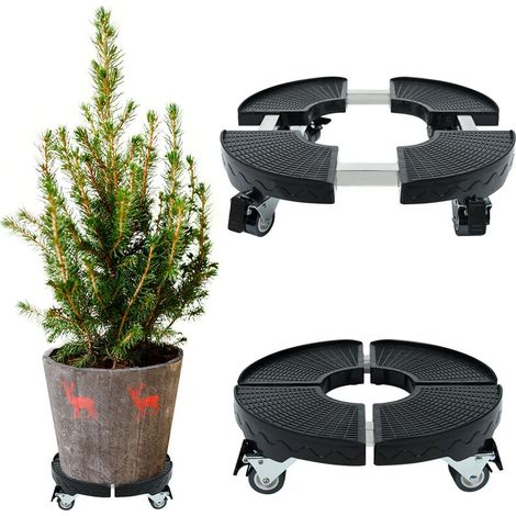 Pflanzenroller Außenbereich Ø39-52cm Einstellbare rund Rollbrett Pflanzen blumenroller outdoor-Innenbereich mit Drehbare Räder, PP Rutschfestes Kunststoffplatte, Tragkraft 300kg (Schwarz)