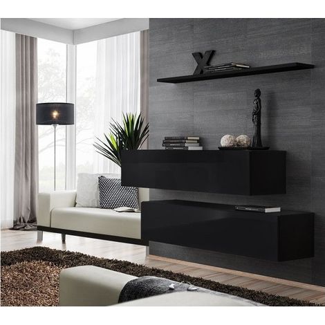Ensemble meuble TV mural  - Switch SB II - 130 cm  x 110 cm x 30 cm  - Noir - Livraison gratuite