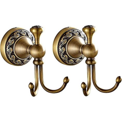 lot De 2 Patres Doubles Antiques, Crochets Serviettes Retro Brass, Vintage Crochet Mural Salle De Bains (1/5)
