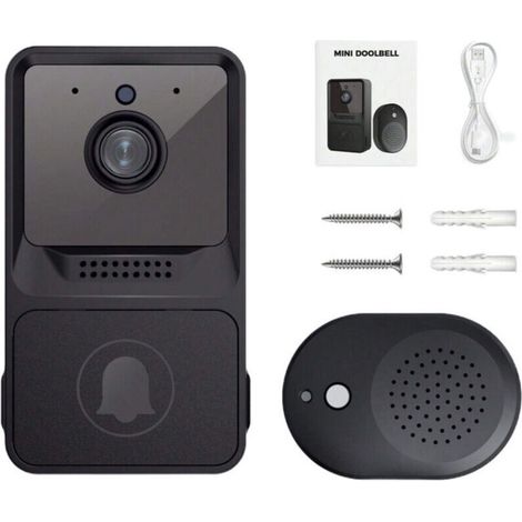 Kabellose Türklingel mit Gong, WLAN-Videokamera, Zwei-Wege-Audio, Nachtsicht, wiederaufladbarer Akku