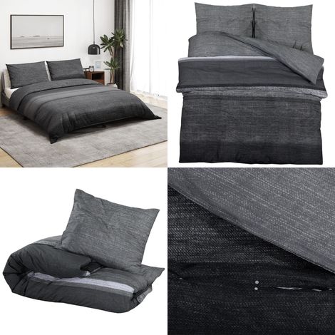 Bettwäsche-Set Dunkelgrau 220x240 cm Baumwolle - Bettsachen - Bettwäsche - Baumwollbettwäsche - Dunkelgraue Bettwäsche - Zimmerdekoration - Home & Living (1/5)