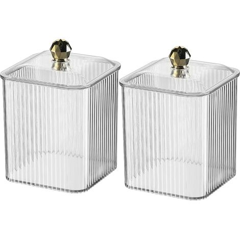 Transparente Aufbewahrungsbox für Wattepads, Deckel für Wattepadbox, Kosmetikbox, Wattestäbchenhalter, Badezimmer, Toilette, Schlafzimmer (transparent, 2er-Pack) (1/4)