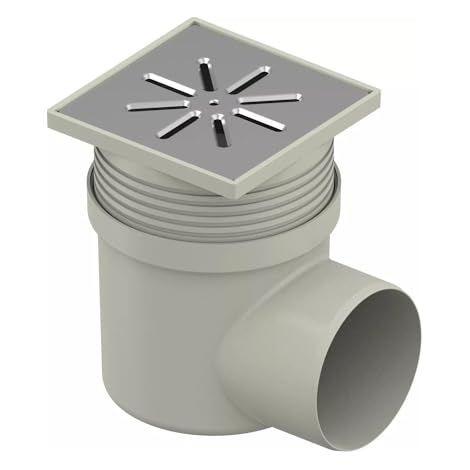 UPONOR AQUA AMBIENT DN 110 SIPHON DE SOL HORIZONTAL STANDARD AVEC GRILLE EN ACIER INOXYDABLE, ÉCOULEMENT À POINTS AVEC GRILLE EN