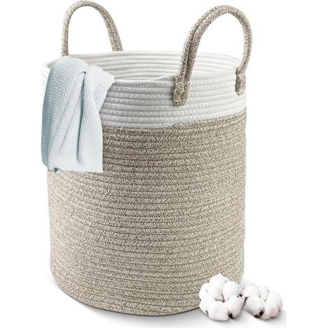 Ecleanfy - Panier linge coton 38L tressé main. Pliable avec poignée. Idéal rangement jouets/buanderie/salon. Style déco. (1/5)
