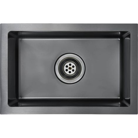 Maison Exclusive - Lavello da Cucina Lavorato a Mano Nero in Acciaio Inox (1/5)