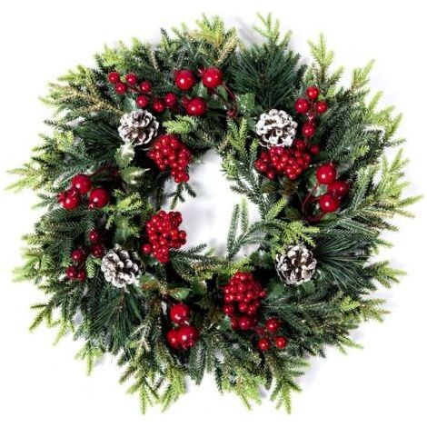BUNTHAUS PA Aiperq Christmas Wreath - 15 inch artificial Christmas door wreath with red fruits, pine cones Christmas decorations (1/5)