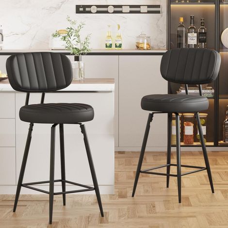 Lot de 2 tabourets de bar pivotants 360° en similicuir noir, assise 66cm (1/5)