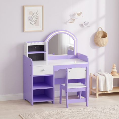 Coiffeuse pour Enfants avec Tabouret et Miroir en Acrylique à Éclairage Bicolore Coiffeuse Bureau Fille 3-8 Ans Violet (1/5)