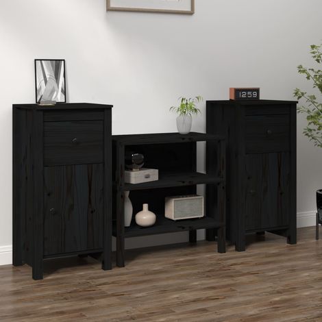 Lot de 2 Buffets Bahut Meubles de rangement Commode Noir 40x35x80 cm Bois massif de pin 14395 (1/5)