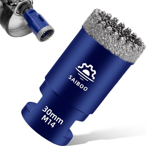 Forets Carrelage Diamant 30mm Scie Cloche Diamantée Brasé Sous Vide et Trépans avec Filetage M14 pour Granit Carrelage Porcelaine Céramique Marbre, pour Meuleuse d'angle (1/5)