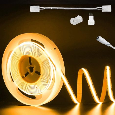 Bande LED COB Blanc Chaud 2000K DC24V, 6M 504LEDs/M CRI90+ Ruban LED Flexible Lumineux pour Éclairage Domestique DIY, Projet d'Ingénierie avec Connecteur COB 8mm (Alimentation Non Incluse) (1/5)