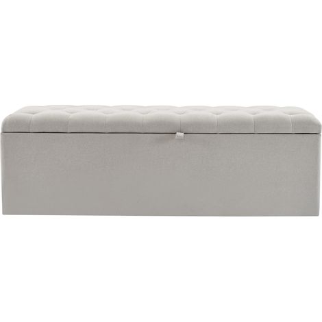 ELVMI Bettbank mit Stauraum, Gepolsterte Sitzbank aus Leinen für Schlafzimmer, Hellgrau 141 × 41.5 × 47 cm (1/5)
