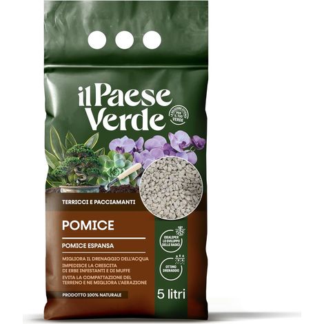 Pomice Il Paese Verde. Substrato naturale vulcanico ideale per chi vuole coltivare piante sane e rigogliose. Sacco da 5 litri.