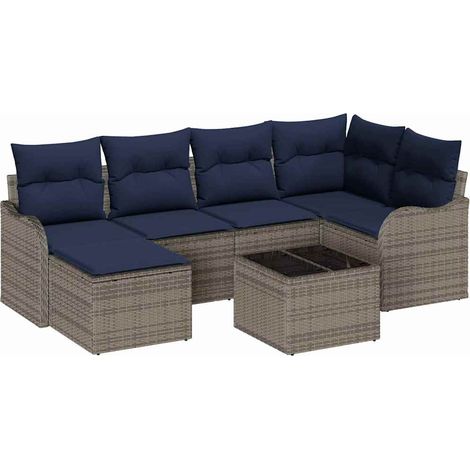 Garden Sofa Set 7 pcs Grey Poly Rattan vidaXL (1/5)