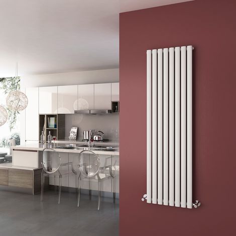ELEGANT 1600 x 480 mm White Vertical Column Radiator Single Oval Panel Designer Bathroom Radiator + Anthracite Thermostatic Radiator Valves (1/5)