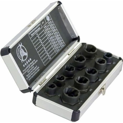 Coffret d\'extracteurs de boulons, vis et clous - KRAFTMANN - Dents taillées en spirale - Têtes de 9 à 19 mm (1/4)