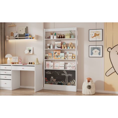 Set de 2 étagères fines pour livres d'enfants 100x10x180 cm avec tableau noir, protection anti-basculement (1/5)