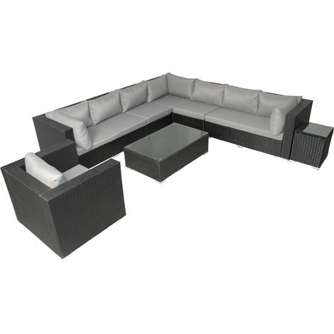 Modulares Gartenmöbelset für 6 Personen aus geflochtenem Harz - dunkelgrau und beige SALENTO