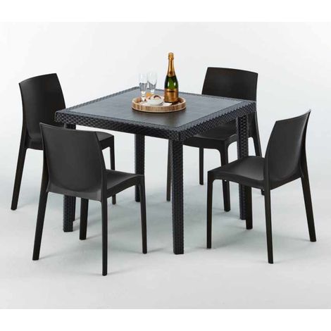 Schwarz Quadratisch Tisch und 4 Stühle Farbiges Polypropylen-Außenmastenset Grand Soleil Rome Passion - Schwarz
