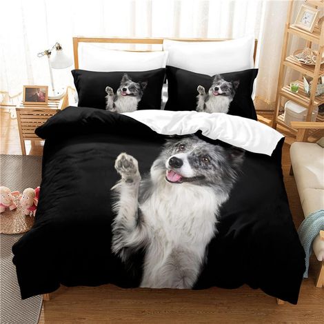 Bettwäsche-Set 155x220 2-teilig Border Collie 3D Mikrofaser atmungsaktiv mit Reißverschluss