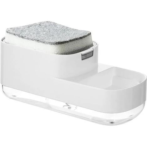 Distributeur de savon à vaisselle,distributeur de liquide vaisselle 2 en 1 avec porte-éponge,équipé d'une éponge et adapté (blanc) (1/4)