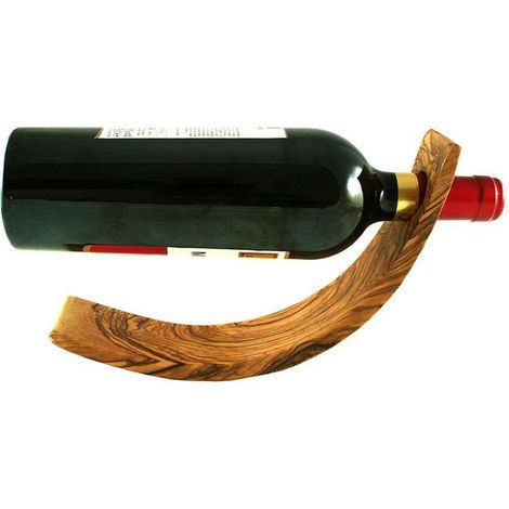 Porte-bouteille de vin en bois d'olivier design lune support décoratif en équilibre 30x5 cm - PANGIVO (1/5)