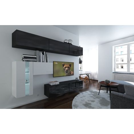 Ensemble meuble TV NEXT 81 AN81-17BW-HG21-1B noir-blanc brillant 265 cm