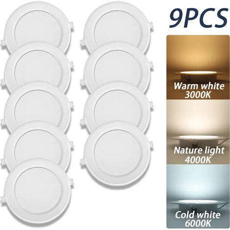 Lampes de croissance pour plantes (9 pièces, lumière naturelle 4000K, 6W) Spot LED rond encastrable, panneau lumineux LED pour plafond, éclairage intérieur blanc chaud pour l'orientation de la maison