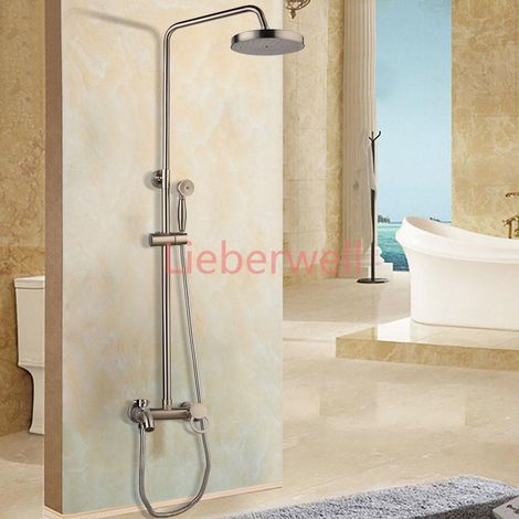 ensemble de robinets de douche mural Nickel brossé réglable barre de douche de pluie mélangeur d'eau froide et chaude ensembles de douche (1/4)