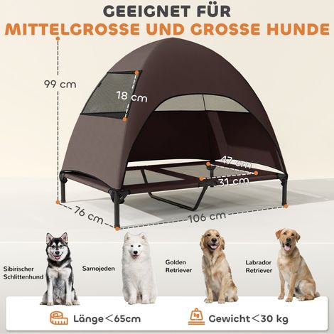 Lit d’extérieur pour chien avec toit, lit surélevé pour grands chiens, café, 106x76x99 cm (1/5)