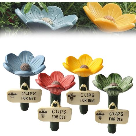 Lot de 4 abreuvoirs à abeilles pour le jardin, en forme de fleur, gobelets en résine (rouge/jaune/bleu/vert, 10 x 6,5 cm) pour jardin, pelouse et terrasse (1/5)