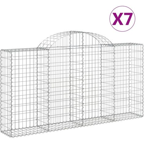 Cestas de gaviones Muro de contención arqueado Valla de jaula 7 piezas 200 x 30 x 100/120 cm Hierro galvanizado Plata 020041068