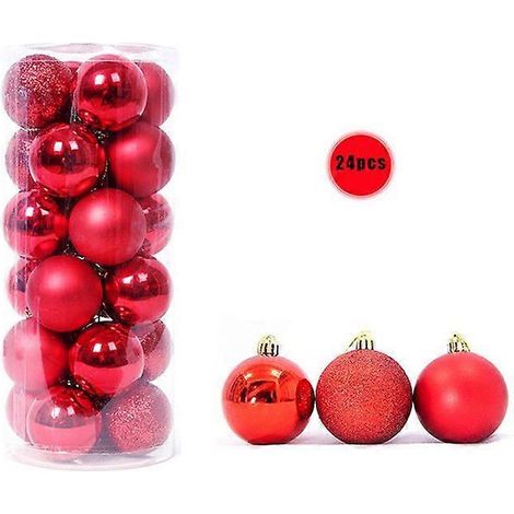 24 boules de Noël rouges de 6 cm, à suspendre au sapin pour décorer votre intérieur. Idéales pour Noël et le Nouvel An. (1/5)