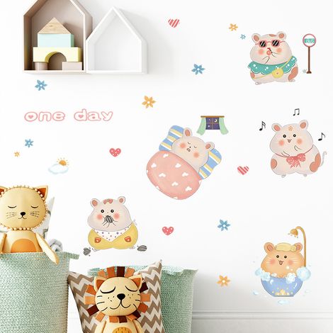 Stickers muraux de décoration de chambre d'enfant - Hamster mignon, Stickers muraux de dessin animé, Poster d'art mural, Stickers d'art à décoller et à coller pour la décoration d'enfants et de jardin (1/4)