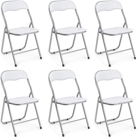 Set Di 6 Sedie Pieghevoli Con Struttura In Ferro Imbottite Salvaspazio Per Giardino Sala Riunioni Eventi Cucina Bianco