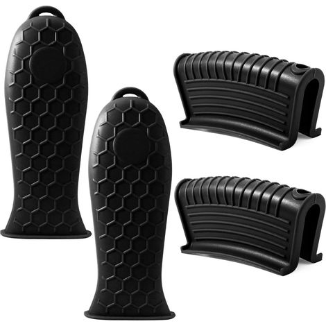 Ensemble de 4 housses isolantes en silicone, antidérapantes et résistantes à la chaleur, pour poêles, cocottes et woks - Noir (1/5)