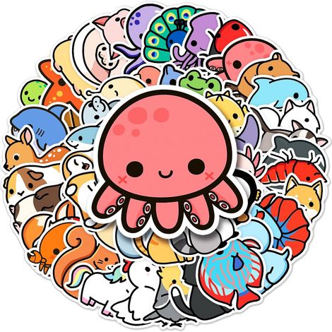 50 stickers animaux mignons pour enfants, pack mixte imperméable, déco ordinateur portable et gourde, autocollants cartoon esthétiques, adhésifs vinyle pour frigo, valise, vélo, garçons filles ados (1/5)