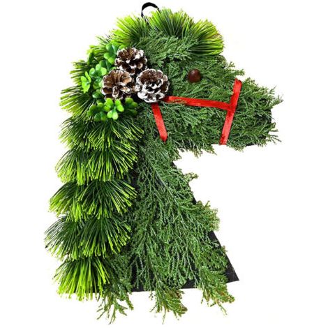Couronne de Noël en forme de tête de cheval, décoration murale pour les vacances à la ferme, couronne suspendue à la porte de Noël (1/4)
