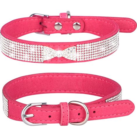 Collier pour chien en strass, mignon, éblouissant, doux, brillant, en daim, pour chien et chat, avec strass, taille S (1/4)