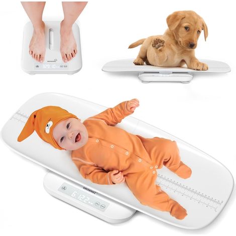 Pèse Bébé, Balance 150 kg Pour Bébé, Nouveau-né, Adulte et Animal Balance Bébé Numérique avec Plateau Amovible, Fonction Hold, Mesure de Taille 70 cm, écran LCD et 5 Unités (1/5)