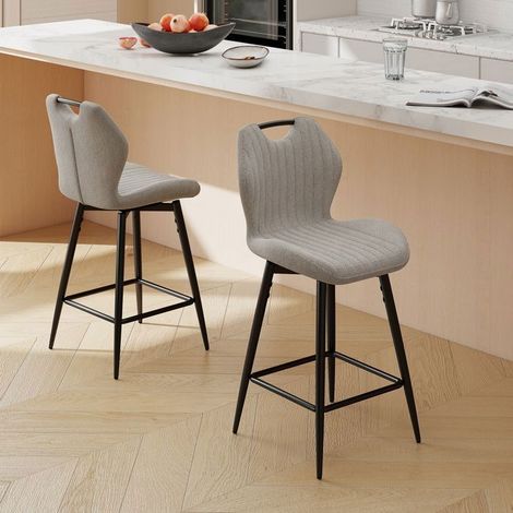 WAFTING Lot de 2 Tabourets de bar Pivotant, Hauteur d'Assise 65cm, Chaise de Bar avec Dossier et Repose-Pieds, Gris Moka (1/5)