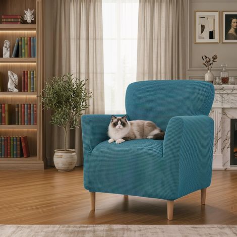 Housse de Fauteuil Ultra-Élastique en Tricot avec Accoudoirs, Housse de Protection pour Canapé de Contre Taches, Facile à Installer, Bleu turquoise (1/5)