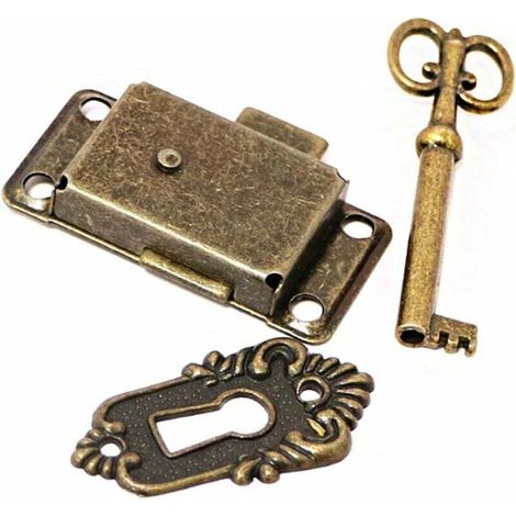 FOREHILL 3 Pcs Armoire Serrure Antique Serrure Meubles Décoratifs Serrure Avec Clé Pour Boîte à Bijoux/Boîte en Bois/Tiroir/Armoire/Boîte Antique(Bronze)