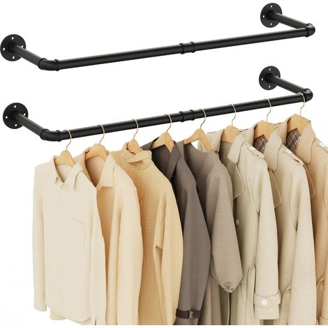 Tringle à Vêtements Murale 94cm, Portemanteaux Muraux, Porte Manteau Industriel, pour Salle de Bain, Vestiaire, Noir, 2-Pack