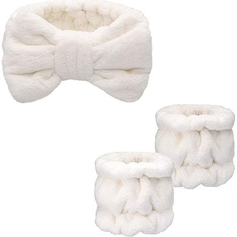 Ensemble bandeau de maquillage et bracelet de toilette pour femmes et filles, en microfibre et flanelle, idéal pour la douche, le spa, le yoga et le sport. (1/5)