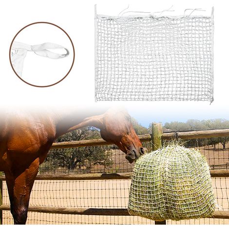 SWANEW Rete da Fieno Maglia Bianca Borsa da Fieno a Forma di Fieno per Tutta la Giornata Grande Borsa per Mangime con Piccoli Fori per Cavalli 1 pezzo 120 x 90 cm (1/5)