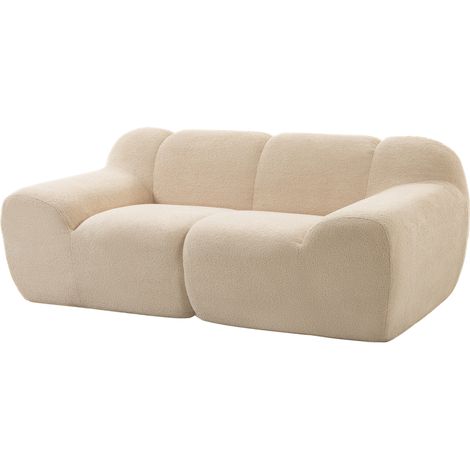 Canapé 2 Places en Chenille, Canapé de Salon 174cm, Assise et Accoudoirs Larges Rembourrés, Entièrement Compressé, Beige (1/5)