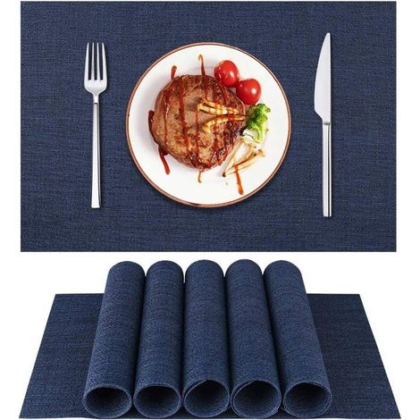 Sets de table bleu marine - Lot de 6 - Dimensions 45x30 cm - Faciles à nettoyer - Antidérapants (1/5)