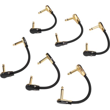 Lot de 6 câbles pour pédales d'effet guitare, 15 cm (6 pouces), connecteur coudé 6,35 mm (1/4 pouce), pour microphone, amplificateur et clavier. Connecteur plat doré. (1/5)