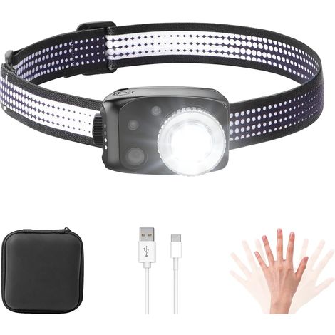 Lampe Frontale LED Super Brillante Torche de 800 Lumens 3 Modes d'éclairage Rechargeable USB Imperméable (1/5)